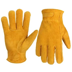 Guantes de trabajo de cuero de vaca para hombre, protectores de seguridad para trabajo, soldadura, jardín, deportes, MOTO, conductor, resistentes al desgaste, guantes de construcción