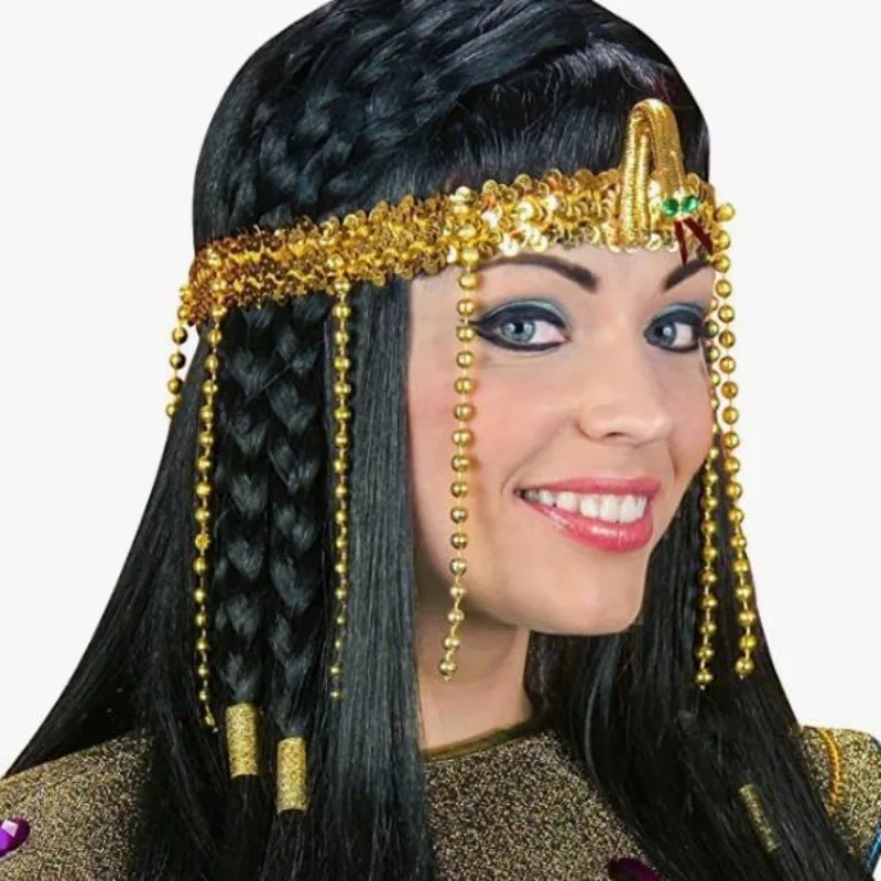 

Halloween Cleopatra Pharaoh Snake Head Headdress Cosplay Masquerade Costume Accessories Beaded Headwear Carnival Party Jewelry