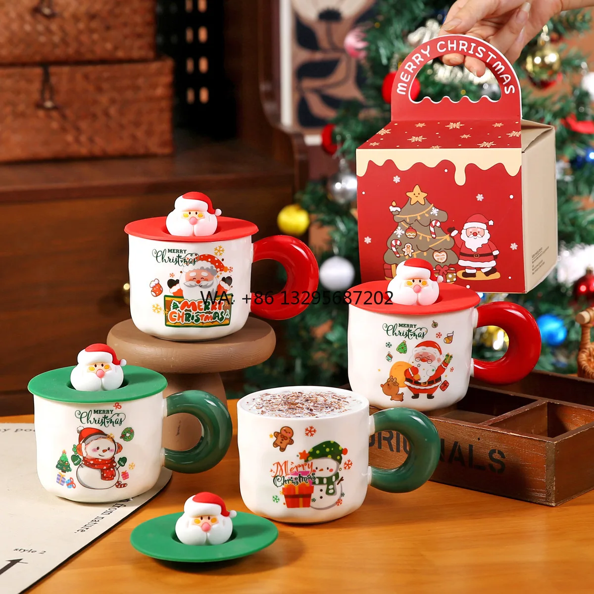 

Creative Christmas Ceramic Mug with Cartoony Design Water Cup with Printed Logo Tray Cross-Border Complimentary Gift for Couples