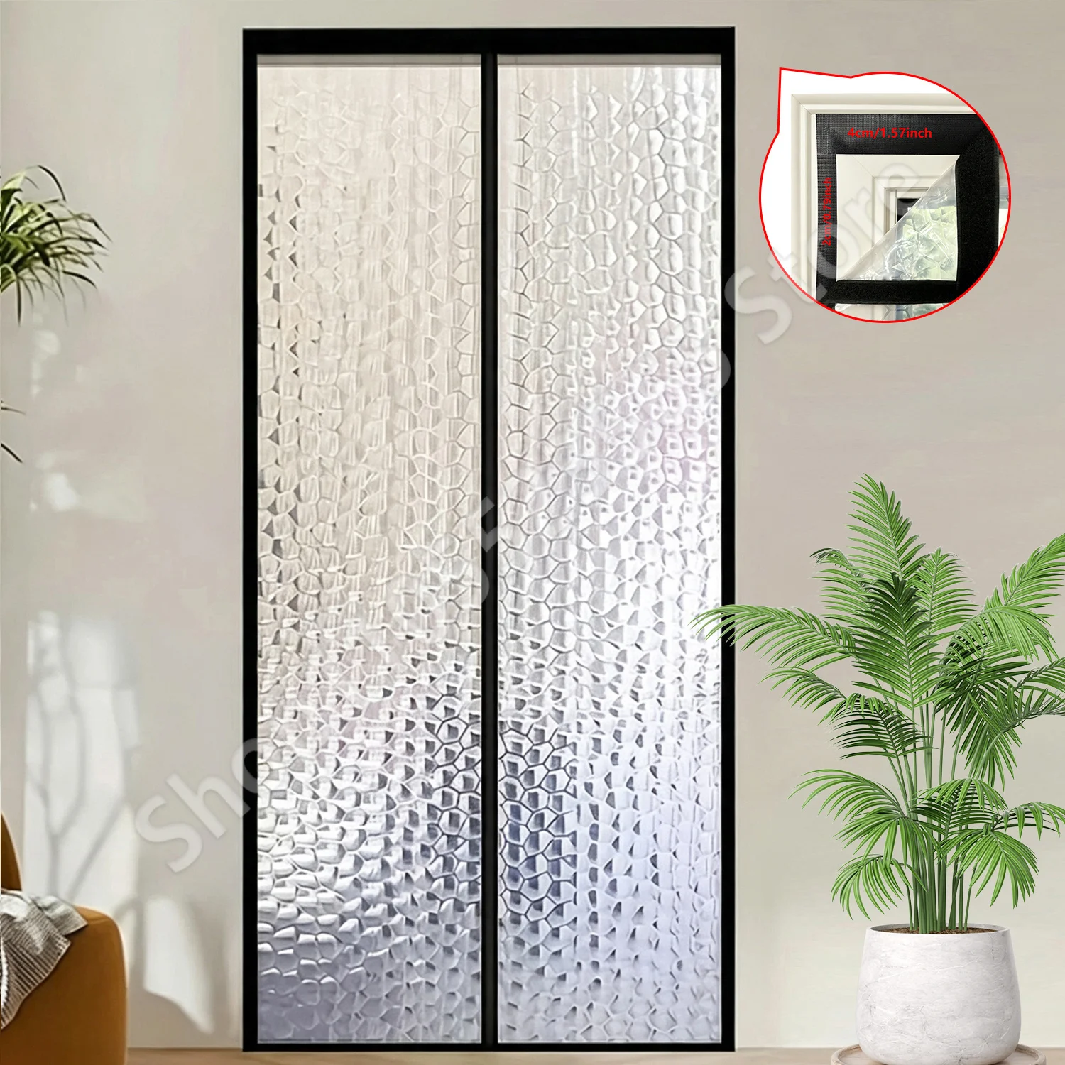 Magnetic Transparent Door Curtain Automatic Sealing Drill‑Free Installation Windproof Warm‑Keeping Cold-Proof Partition Curtain