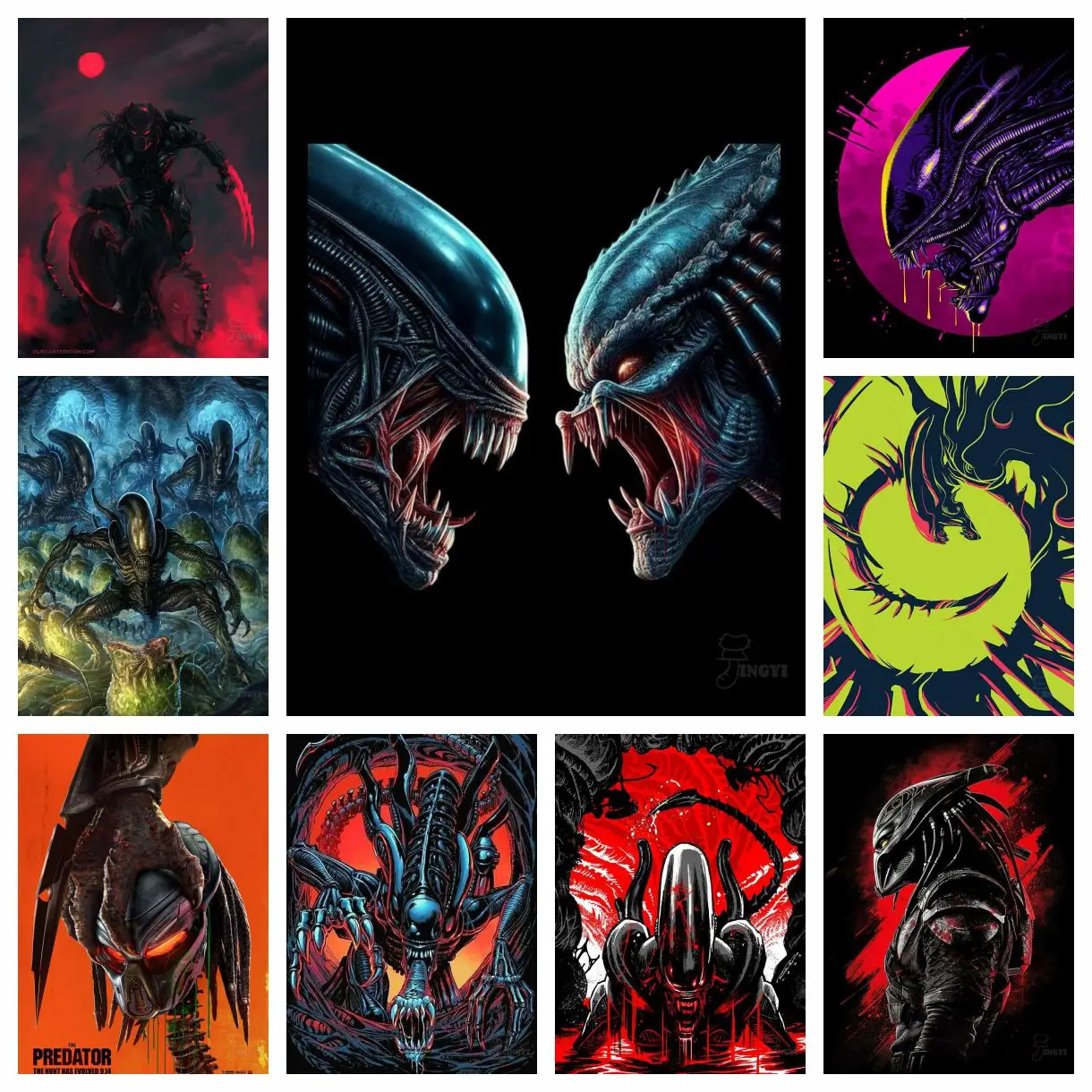 2025 Neuer Alien vs. Raubtier-Charakter, Diamantgemälde, Kreuzstich, Mosaik, Stickerei, Wanddekoration, 5D-DIY-Hängekunst, neu
