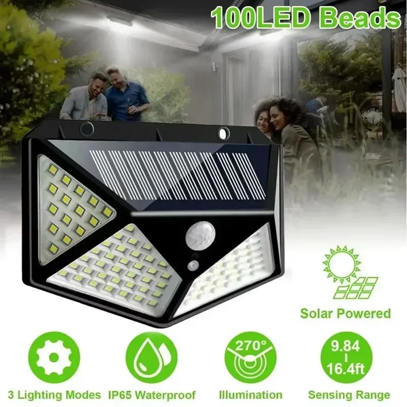 

1/2/4/6Pcs 100 LED Wall Lights Outdoor Solar Lamp PIR Motion Sensor Solar Powered Sunlight Street Light for Garden Decoration