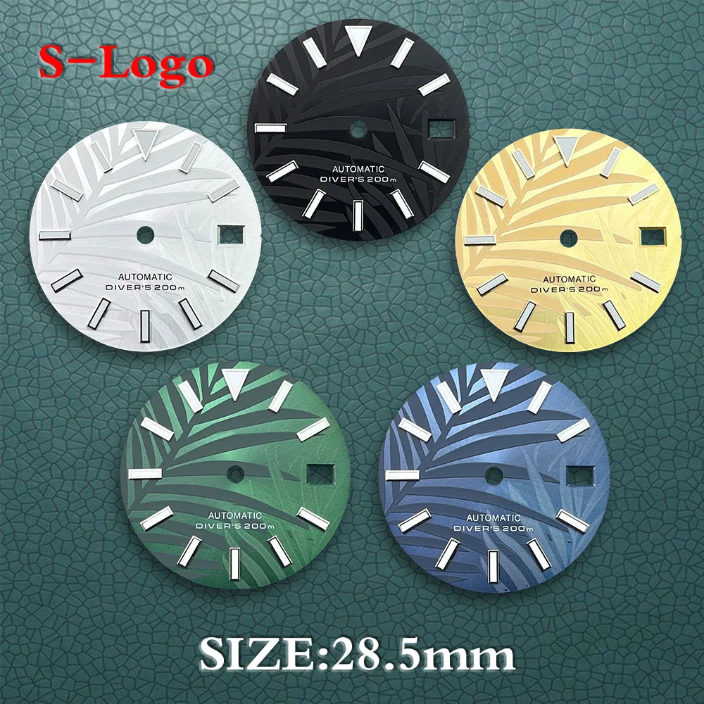 

Высококачественный циферблат с логотипом S 28,5 мм NH35, циферблат с бамбуковым узором в виде листьев для NH35/NH36, аксессуары для ремонта часов