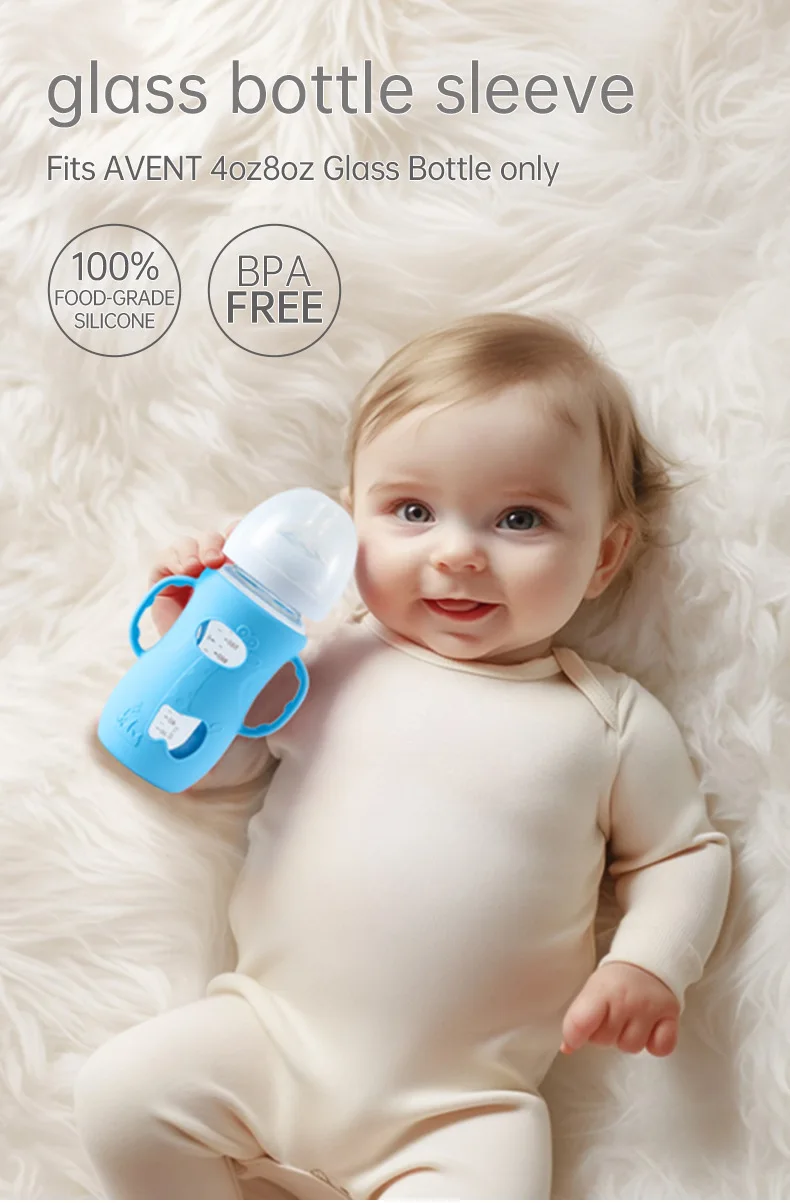 

3Pcs Silicone Baby Bottle Sleeves Handles Cute Anti Breakage Protective Nursery Bottle Cover Silicone Sleeve Easy