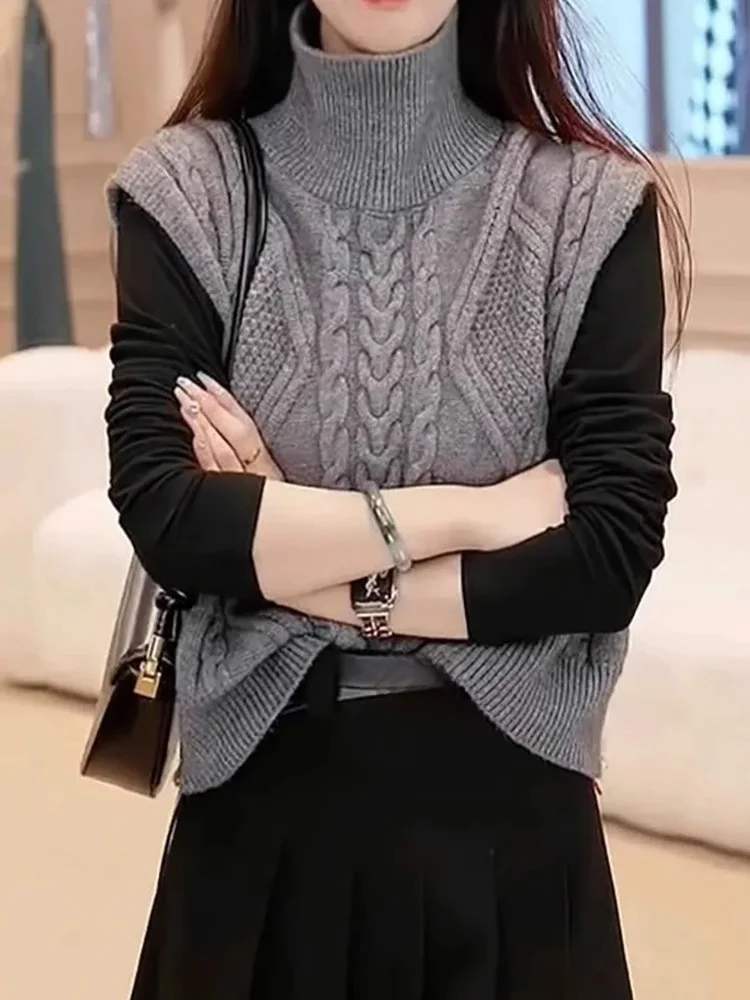 

Slimming Knitted Wool Vest Autumn Comfortable Loose Layering Top Svel Base Wool Sweater Design Sense Twist Knitwear