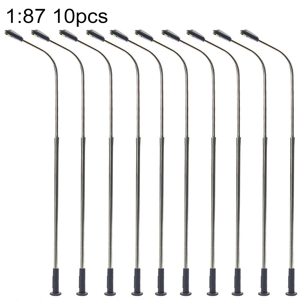 10PCS Model Street Lights Railway Warm White Lamp Steel Column Model Lamp Single Head Lamps Scene Model Light Garden Decoration