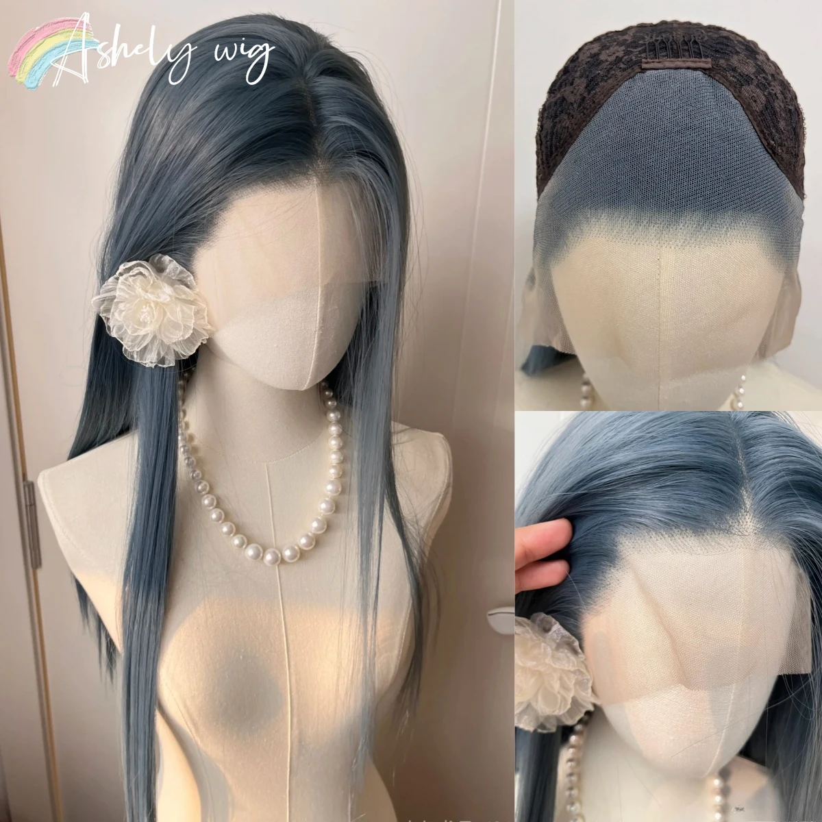 Ashy Blue Wig 13*4 Lace Front Wig for Women Long Straight Hair High Quality Heat Resistant Synthetic Wigs for Cosplay Peruca