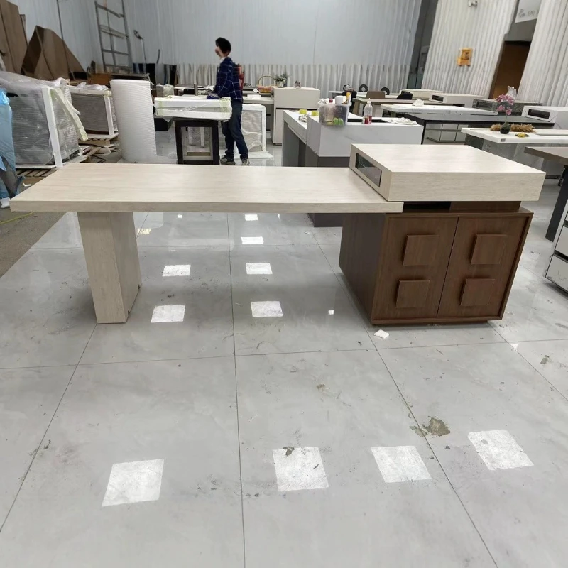 

Dining table integrated household retractable rock slab kitchen restaurant modern small and medium-sized apartment guide table
