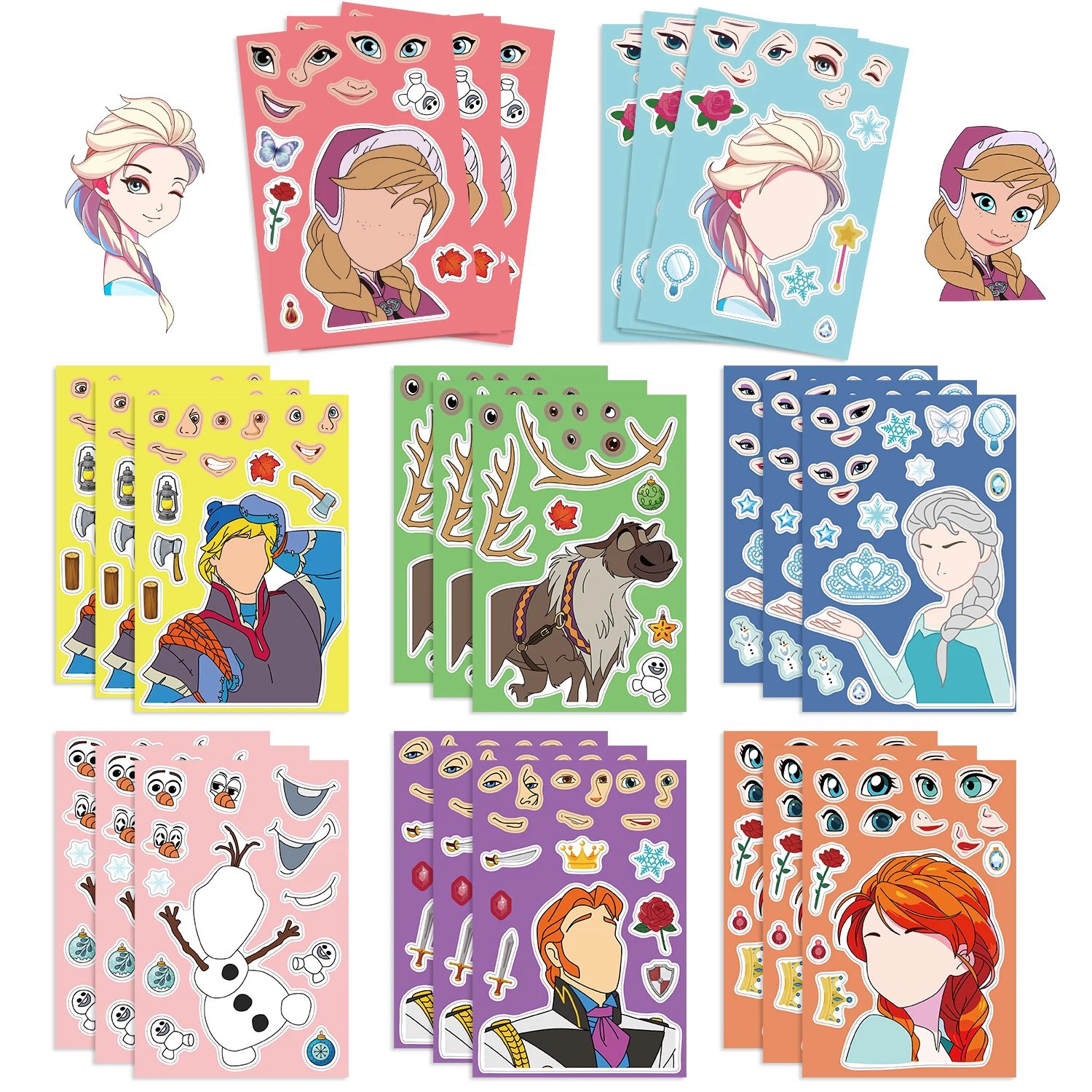 8/16/32 Uds Disney Anna Elsa rompecabezas congelado hacer una cara pegatinas equipaje cuaderno manual DIY decoración pegatinas impermeables