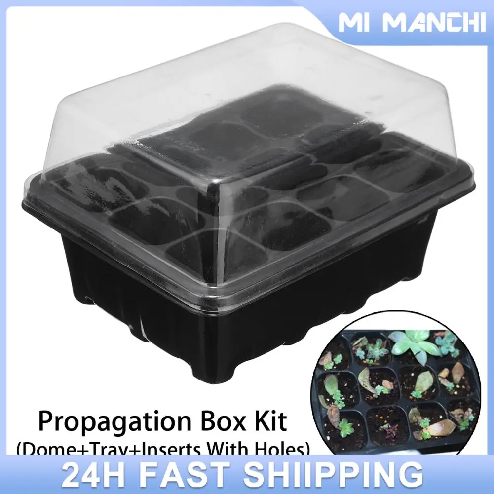 1PCS Flower Pot Seeds Seedling Tray Sprout Plate 12-Cells Nursery Pots Tray With Transparent Lids Box For Gardening