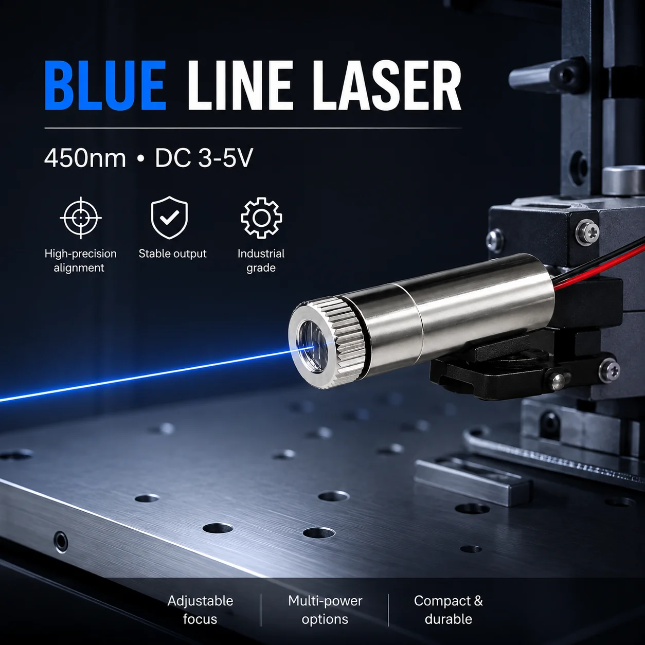 ZhonNa 450nm Blue Dot Laser Module 12x35mm Aluminum Shell DC 3-5V CNC Positioning Indicator Light Professional Lighting Lamps