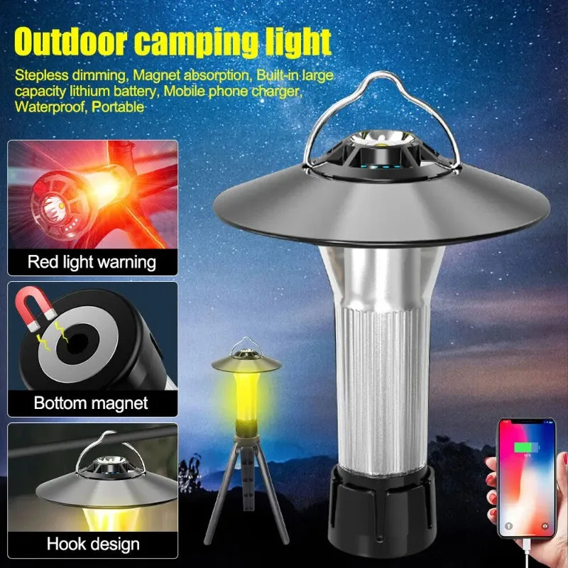 

Multifunctional Outdoor Camping Lantern Super Bright Flashlight Rechargeable Emergency Lamp 4 Modes Stepless Dimmable Work Light