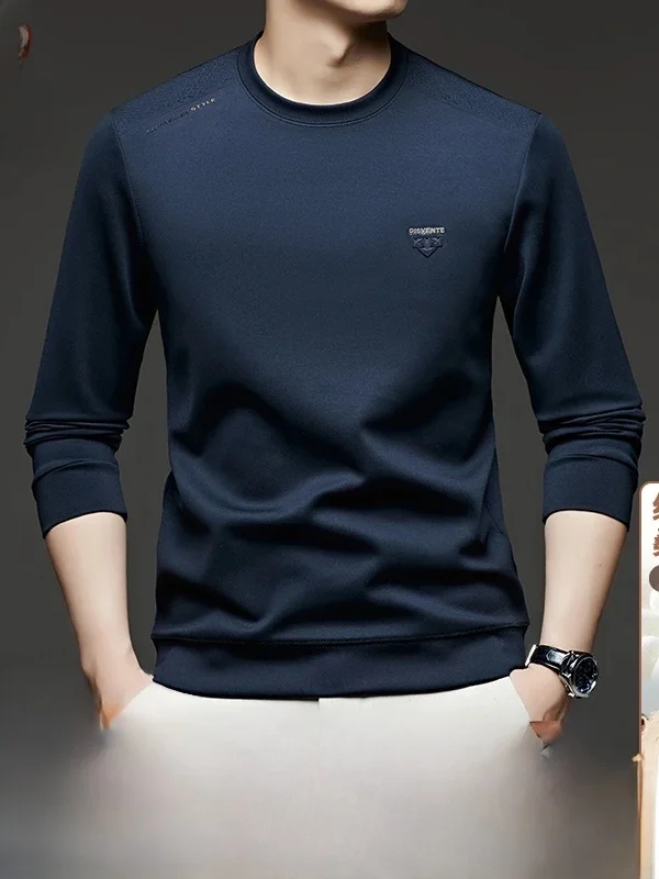 

Pierre Cardin Men's Silk Wool Sweatshirt round Neck Long Sleeve Loose Base Shirt Casual Comfortable Anti-Wrinkle Autumn New