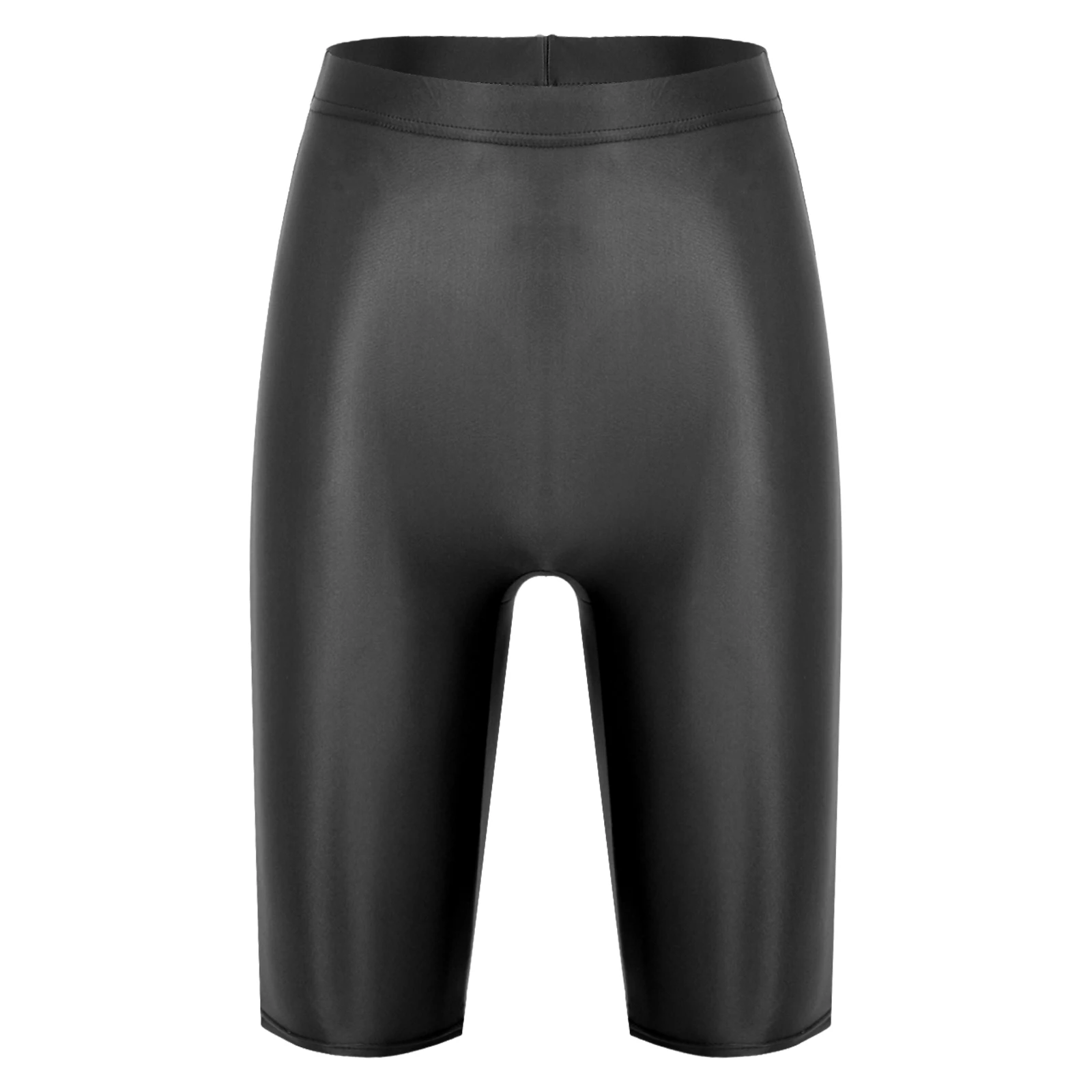 Womens Gymnastics Swim Shorts Glossy High Waist Shorts Elastic Waistband Short Leggings Swimwear Workout Sports Bottoms