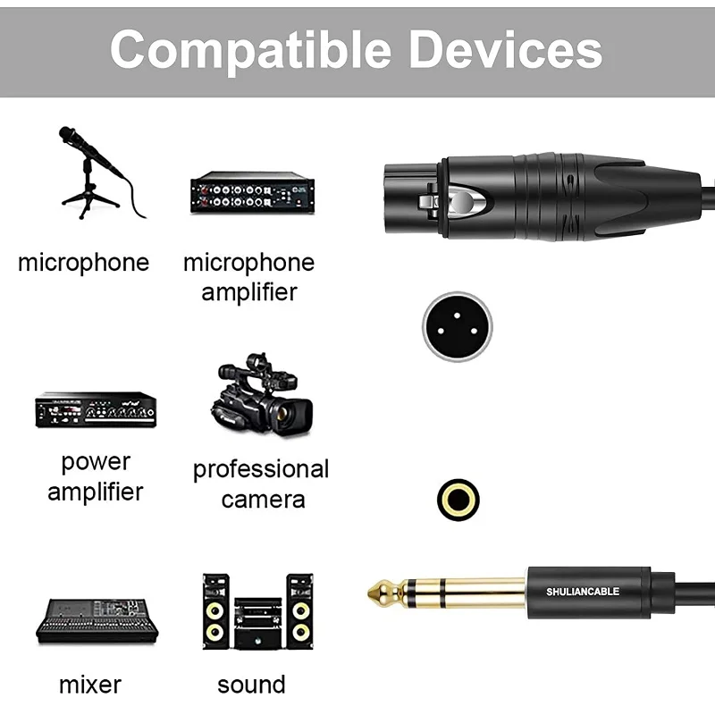 Kabel Lungfish XLR do 1/4, zrównoważony XLR żeński do 1/4 cala kabel typu jack TRS, używany do systemów stereo, odbiorników mikrofonowych itp