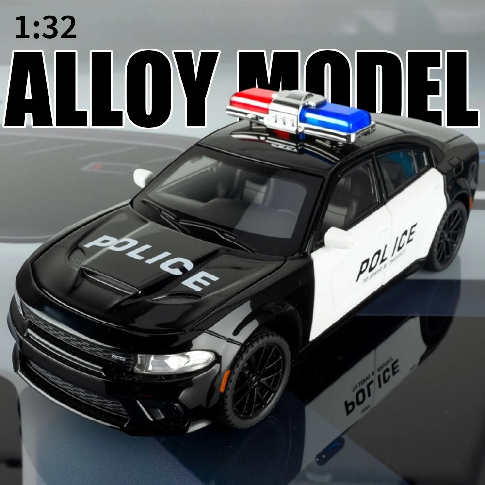 1:32 Autko policyjne, samochód sportowy, model Muscle Car ze stopu, z dźwiękiem i światłem, napęd pull-back, zabawka dla dzieci, kolekcjonerski, prezent urodzinowy