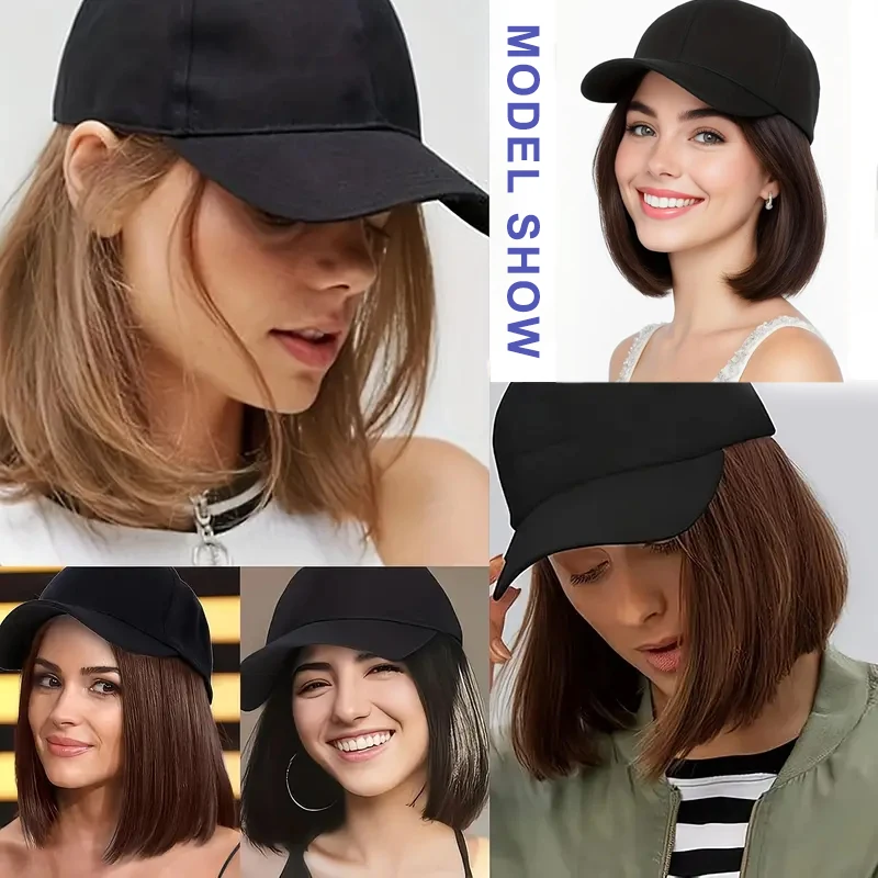 Peruca de chapéu LUPU de 6 polegadas com boné de beisebol – Peruca de chapéu ajustável feminina com peruca sintética fácil de combinar e usar