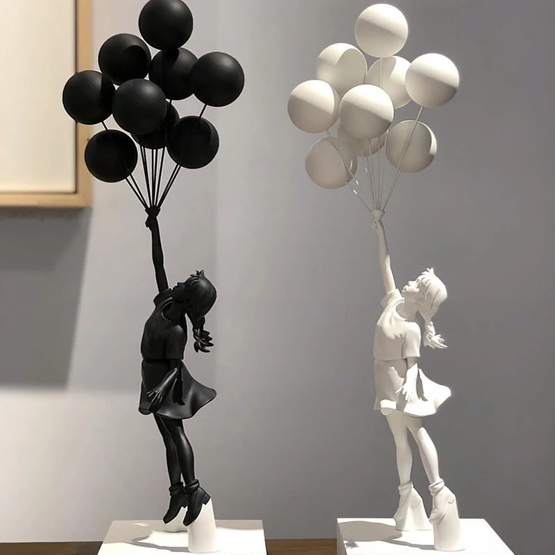 Art Sculptures Aesthetic Flying Balloons Girl Figurines Living Room Ornaments Sofa Beside Home Decoration Creative Holiday Gifts