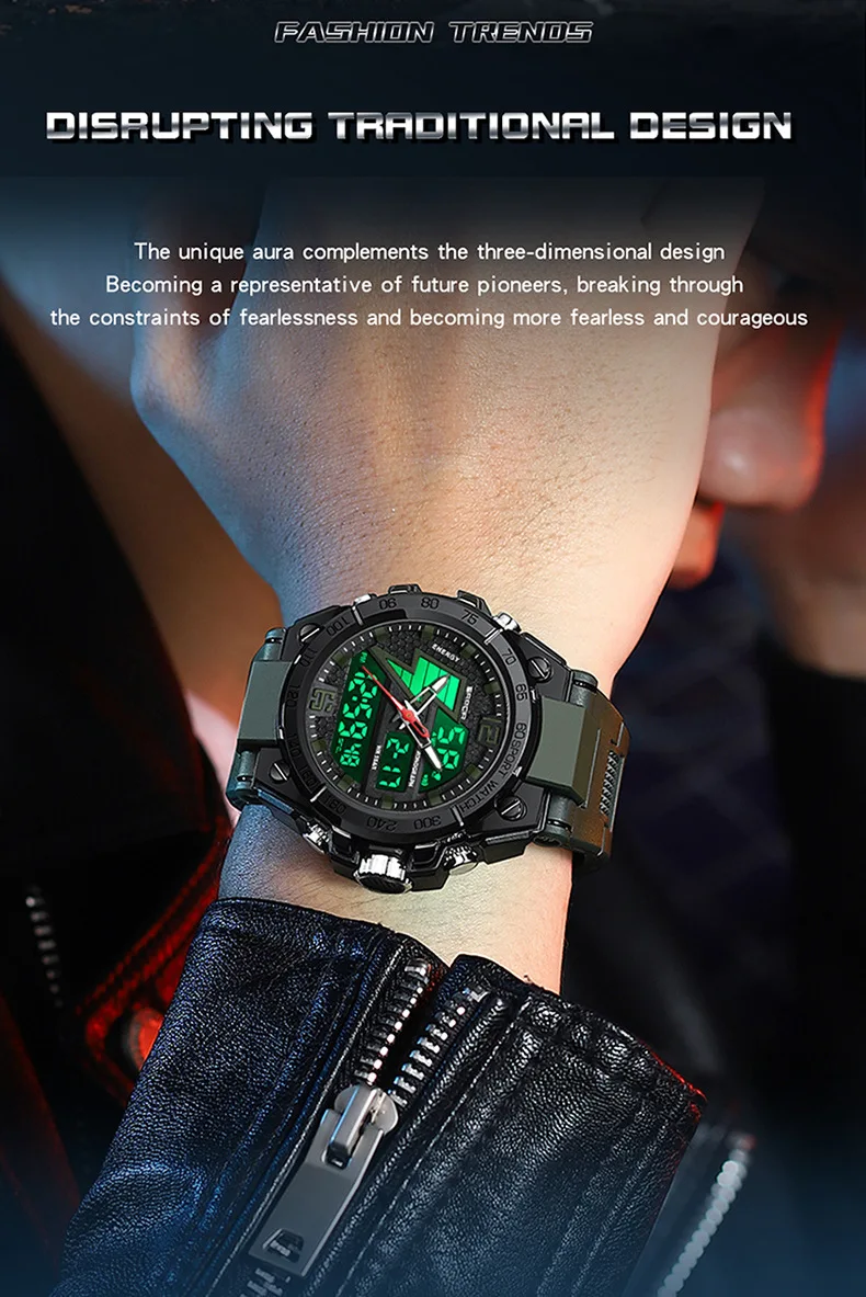 Sanda 6137 2023 Trendy Fashion Men\'s Led Analog Digital Alarm Wrist Watches Waterproof Outdoor Sports Chronograph Hand Clock