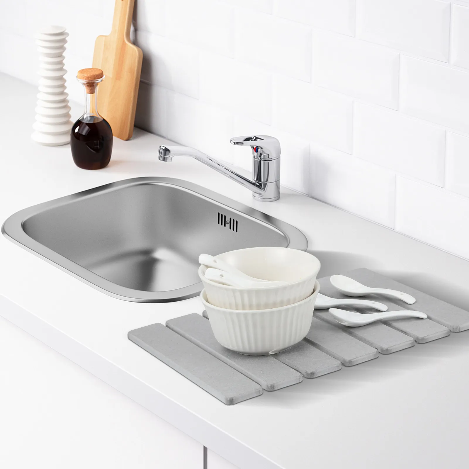 Kitchen Countertop Diatom Mud Drying Mat Foldable Quick Absorption Dish Drainer Pad Heat Resistant Easy Maintenance