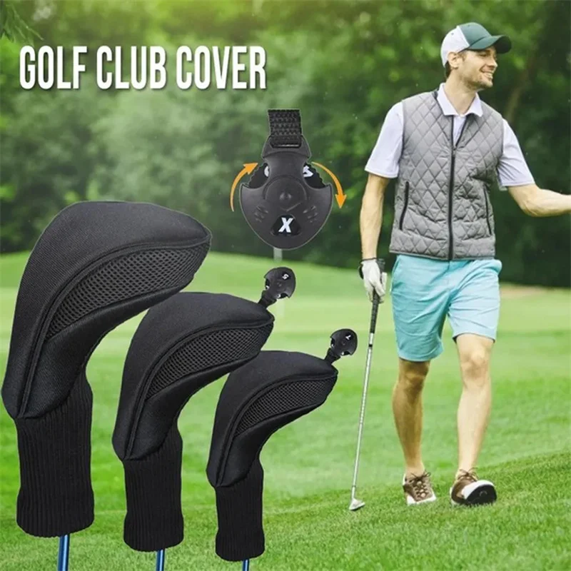 3Pcs/Set Long Neck Golf Club Head Covers Wood Driver Protect Headcover Number Tag Fairway Golf Head Cover Golf Accessories