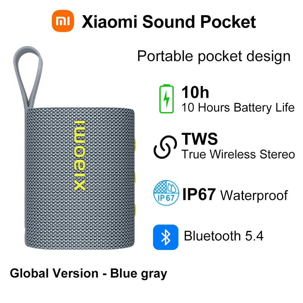 Algemene versie Xiaomi Sound Pocket, draagbare draadloze luidspreker, TWS stereocombinatie, 1000 mAh 10 uur batterijduur, IP67 Bluetooth 5.4