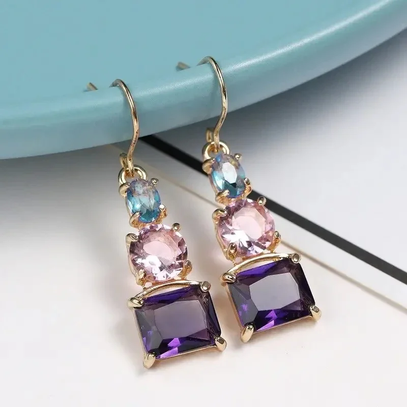 2024 New  Women's Dangle Earrings with Colorful Cubic Zirconia Wedding Luxury Trendy Female Accessories Aesthetic Jewelry