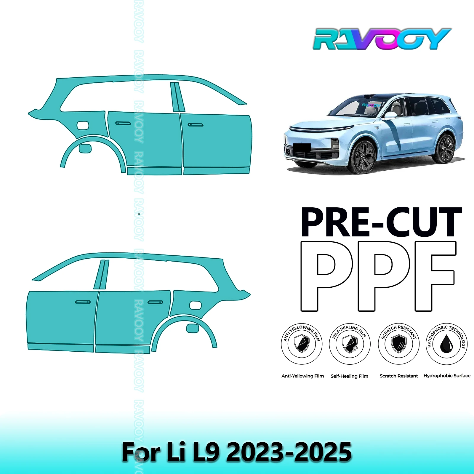 

For Li L9 2023-2025 8.5mil Clear Matte Pre-Cut PPF Door & A/B Pillar Kit TPU Paint Protection Film Set