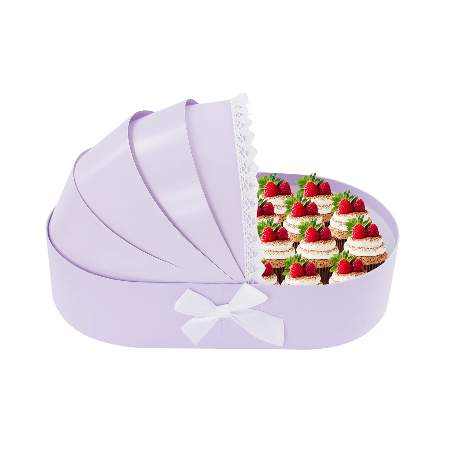 10Pcs Purple Cradle Shaped Gift Box Paperboard Handmade 1.5kg Load 36x21x8cm Paperboard Handmade Present Basket Lace Bow Decor Party Favor Container For Baby Shower Birthday