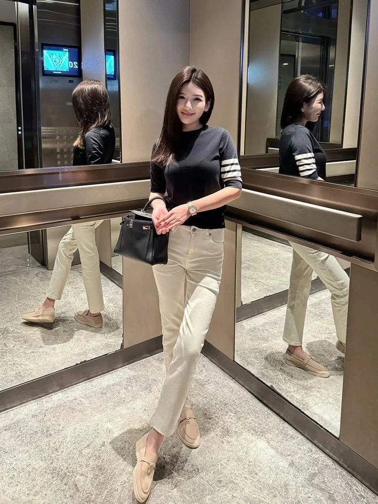 

High Waist Straight Leg High Elasticity Women's Jeans Butt Lifting Slimming Short plus Size Casual Cotton Denim Trousers