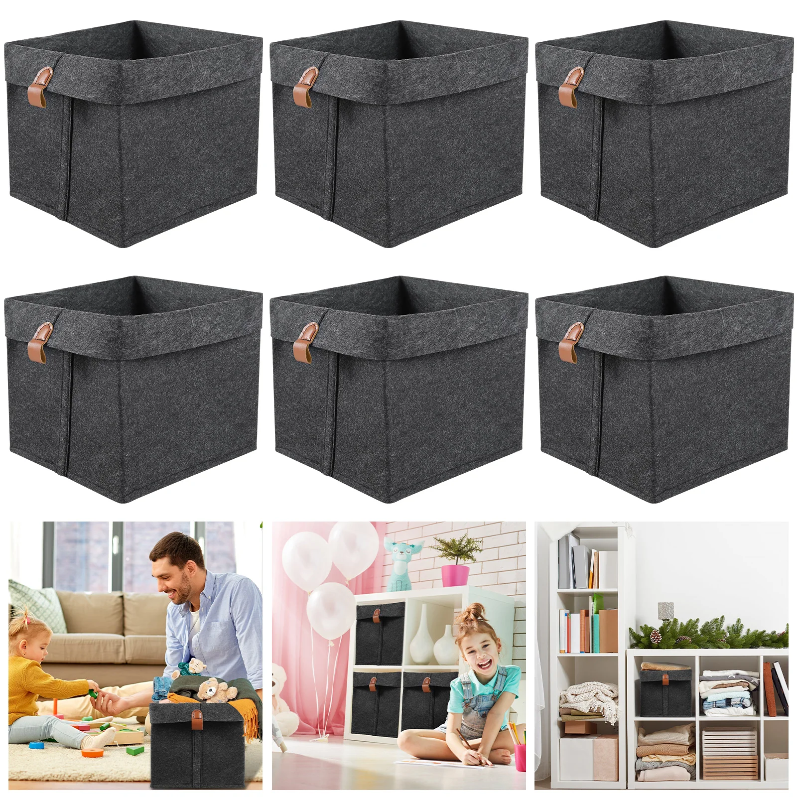 6Pcs Storage Cubes Felt Fabric Cube Storage Bins 9 x 9 x 10inch Collapsible Storage Bins with Hanging Ring 12L Foldable Cube