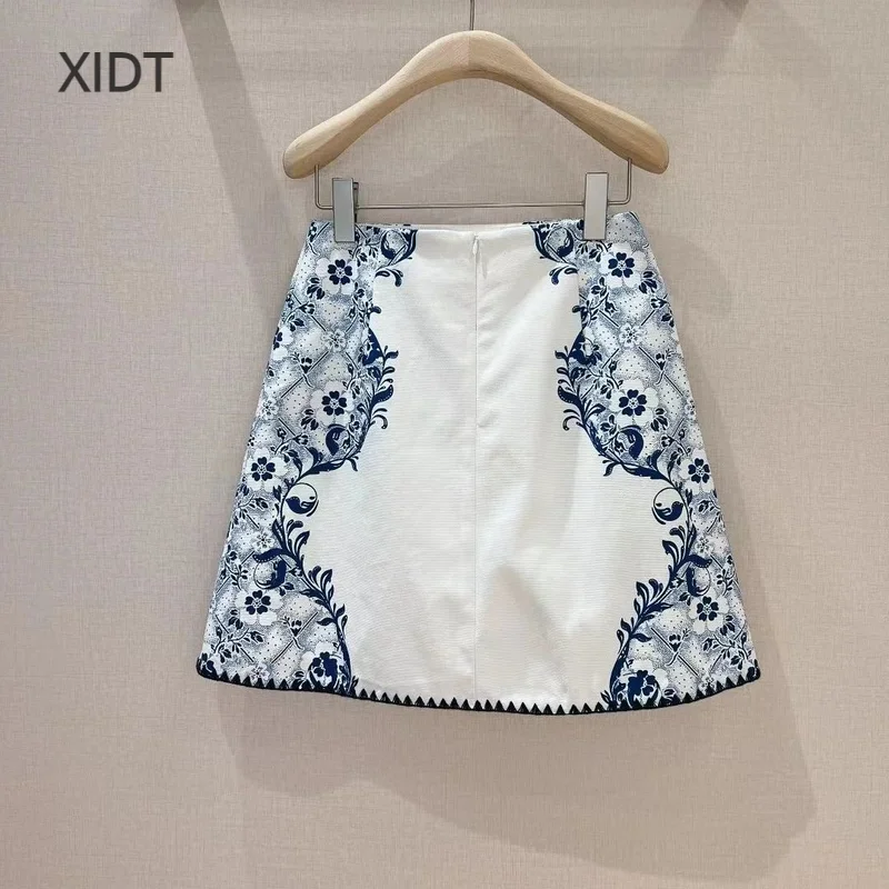 2024 New Orchid Positioning Printed Half Skirt French Retro Flower Pattern Design Short Skirt