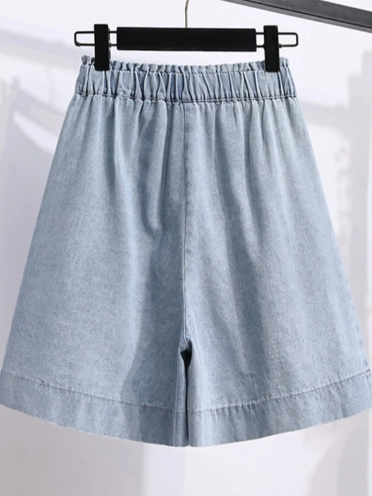 2023 Summer New Plus Size Denim Shorts Casual High Waist A-Line Loose Wide Leg Pants Simple Female Jeans Oversized Women Clothes