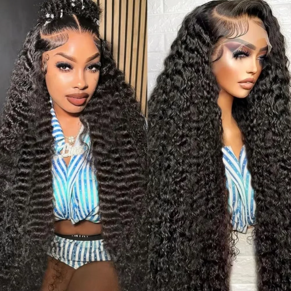 

Парик из натуральных волос 7x6 Glueless Curly 13x4 13x6 HD Transparent Full Frontal Lace, 40-46 дюймов, длинные глубокие волны, предварительно выщипанные, 220% плотность