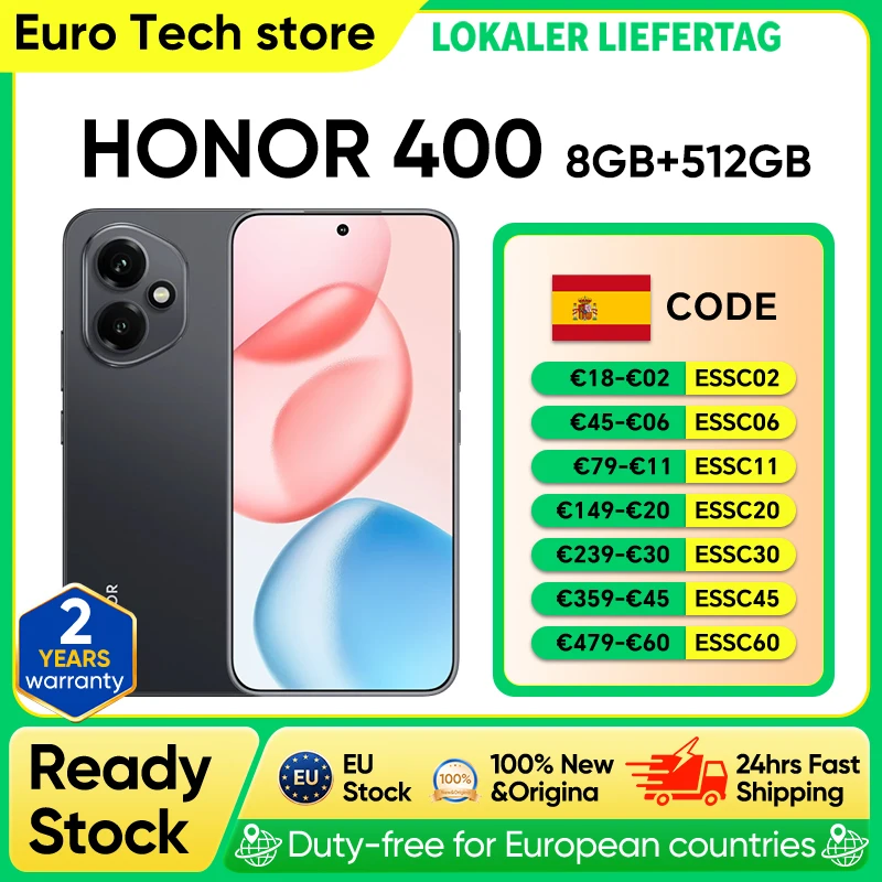 Smartphone HONOR 400 Version EU 5G Snapdragon 7 Gen 3 Appareil photo IA 200MP Écran AMOLED 6,55'' 5300mAh 66W SuperCharge