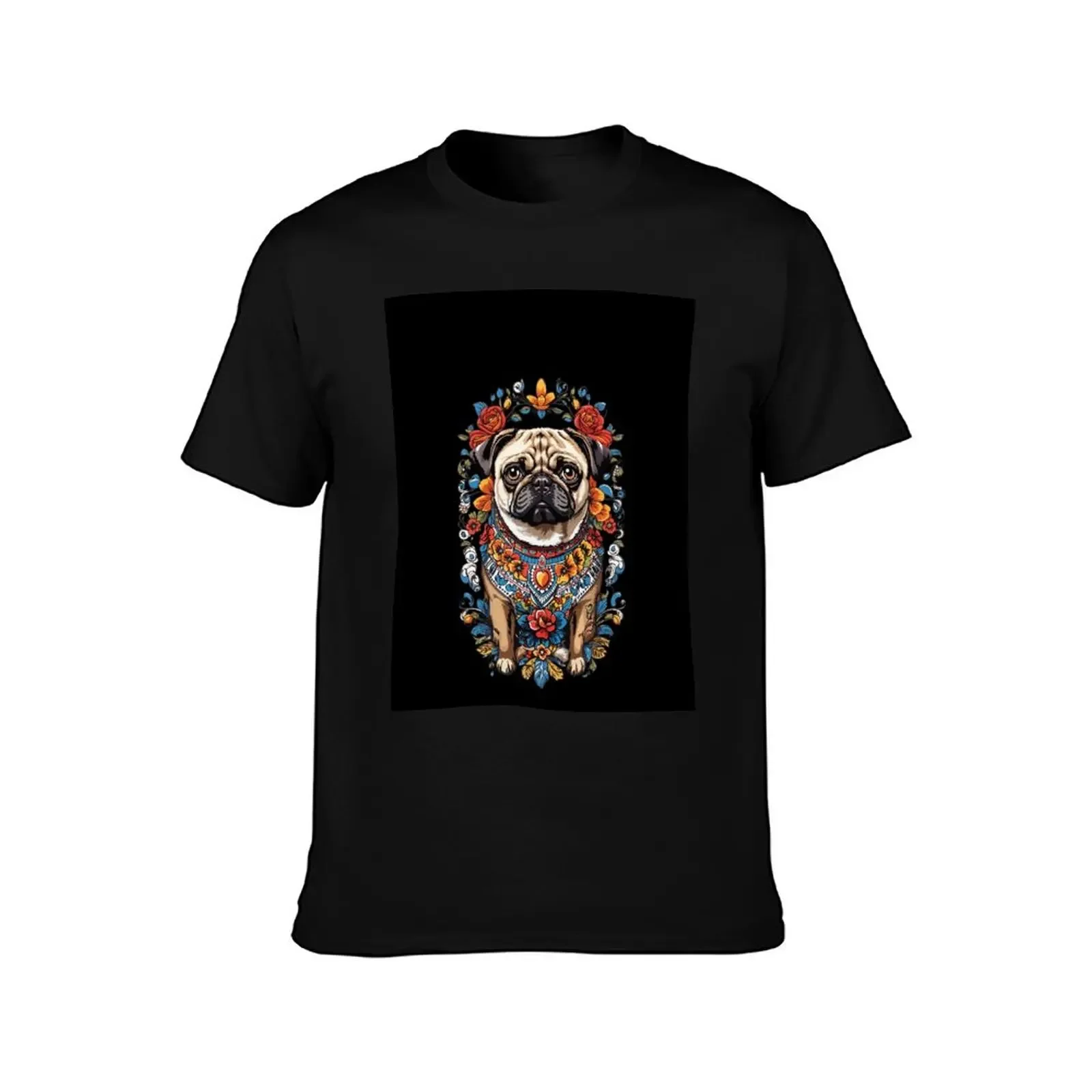 Mexican Floral Pug Aesthetic Dog Design T-Shirt custom t-shirts Blouse men tshirt