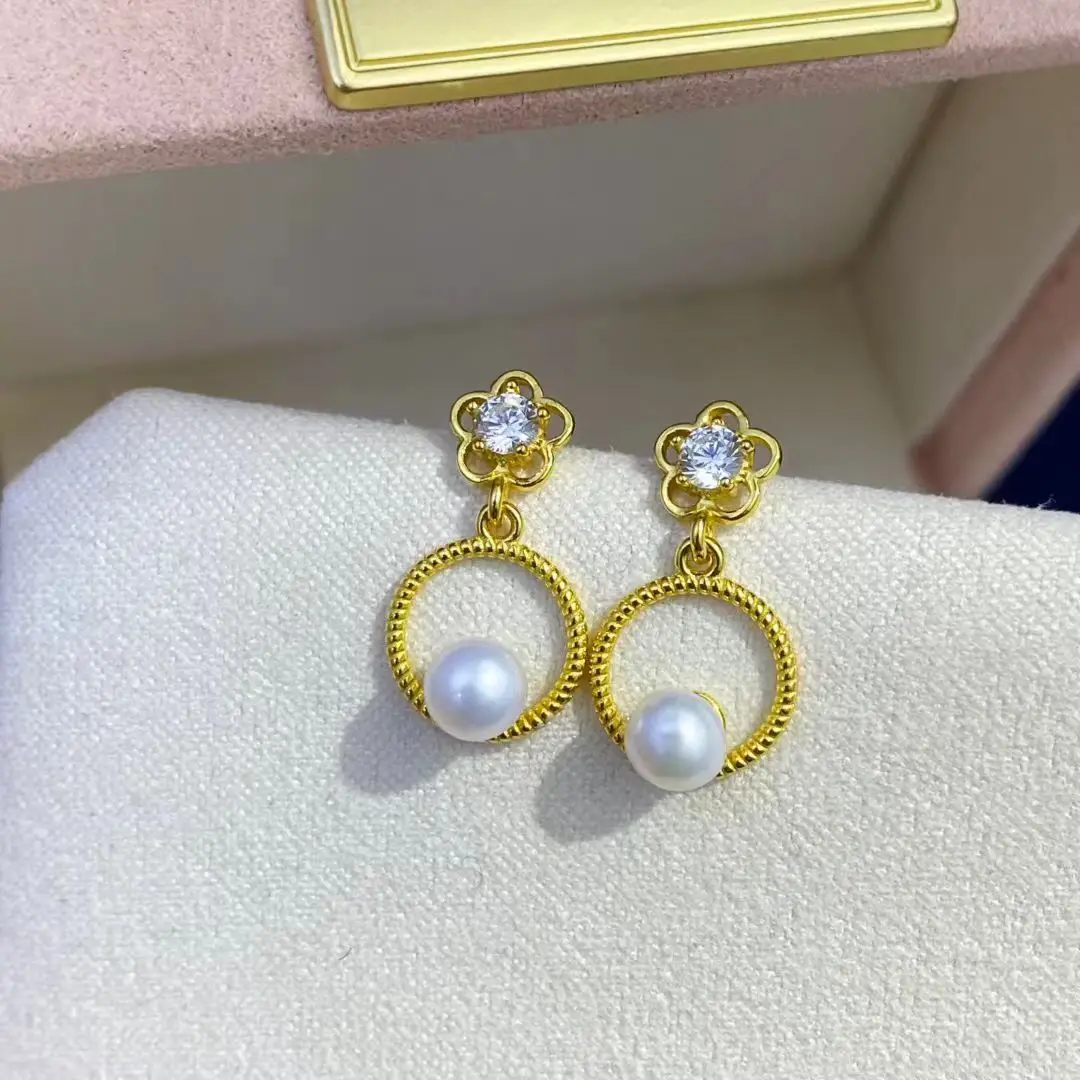 Wholesale S925 Sterling Silver Earrings Mount Findings Settings Base Mounting Parts Accessory for 4-5mm Pearls 5 pairs/lot