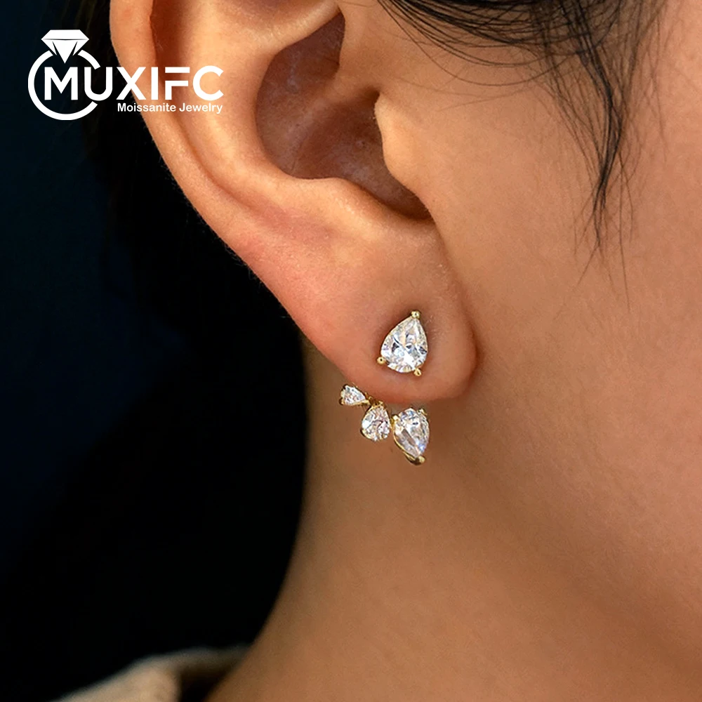 

MUXIFC Pear Cut All Moissanite Stud Earrings for Women S925 Sterling Silver Plated 18k Sparkling Water Drop Diamond Ear Studs