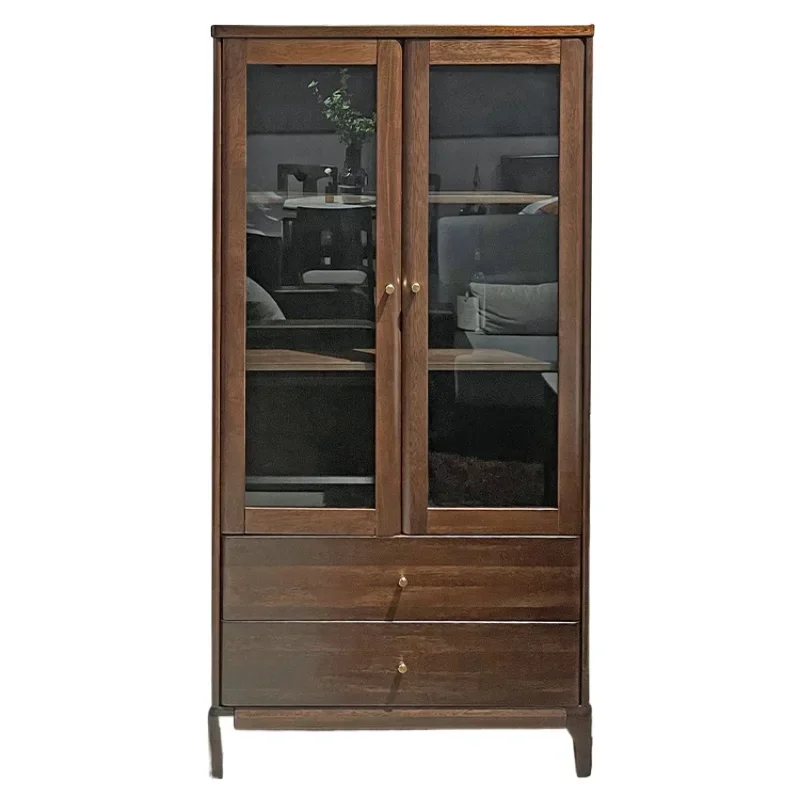 

Простой высокий шкаф из цельного дерева, орех, боковой шкаф для телевизора, гостиная, домашний винный шкафчик, вертикальный шкафчик