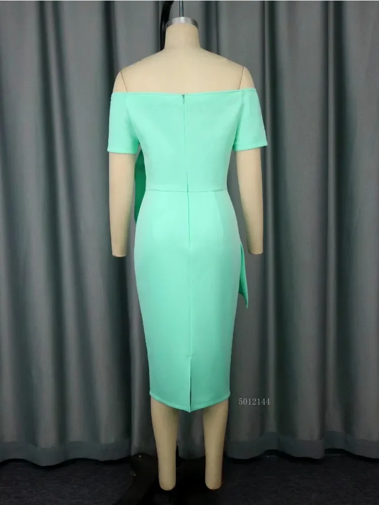 Elegant Off-Shoulder Knee-Length Asymmetric Dress with Ruffle Design Slash Neck Package Hip Perfect for Parties And Weddings