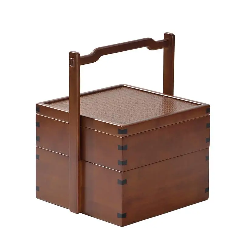 

Bamboo double-layer Chinese antique food box portable picnic refreshment bamboo basket folk hotel film and television props