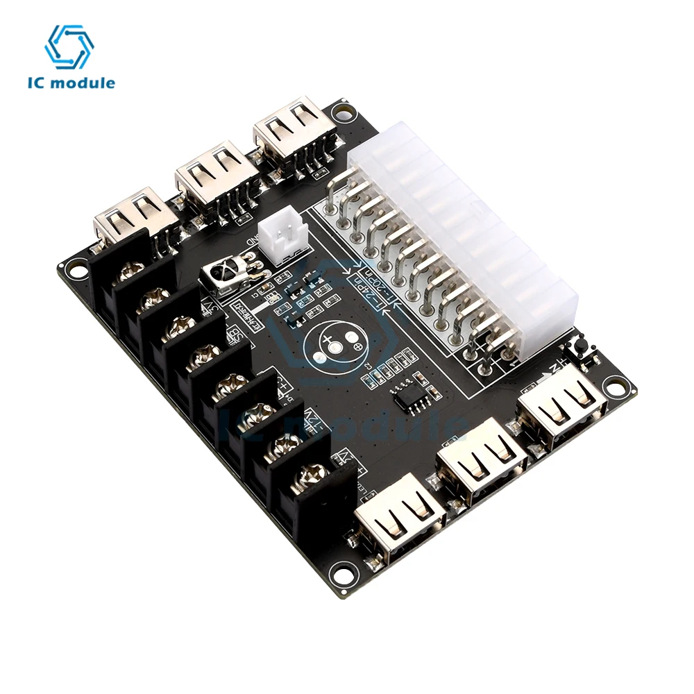 24 Pins ATX Power Supply Breakout Board and Acrylic Case Kit Module Adapter Power Connector Support 3.3V/5V/12V