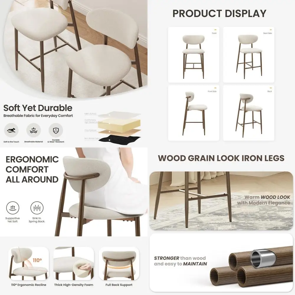 

Набор из 3 барных стульев для высоких столешниц с спинками, мягкими сиденьями, металлическими ножками, подходят для кухонного острова или барной стойки, бежевый цвет