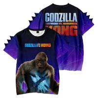 Godzillas VS KingKongs Dinosaur T-shirt Kids New Anime 3D Printing Tees Boys Summer Clothing Children Tops Short Sleeve Gifts