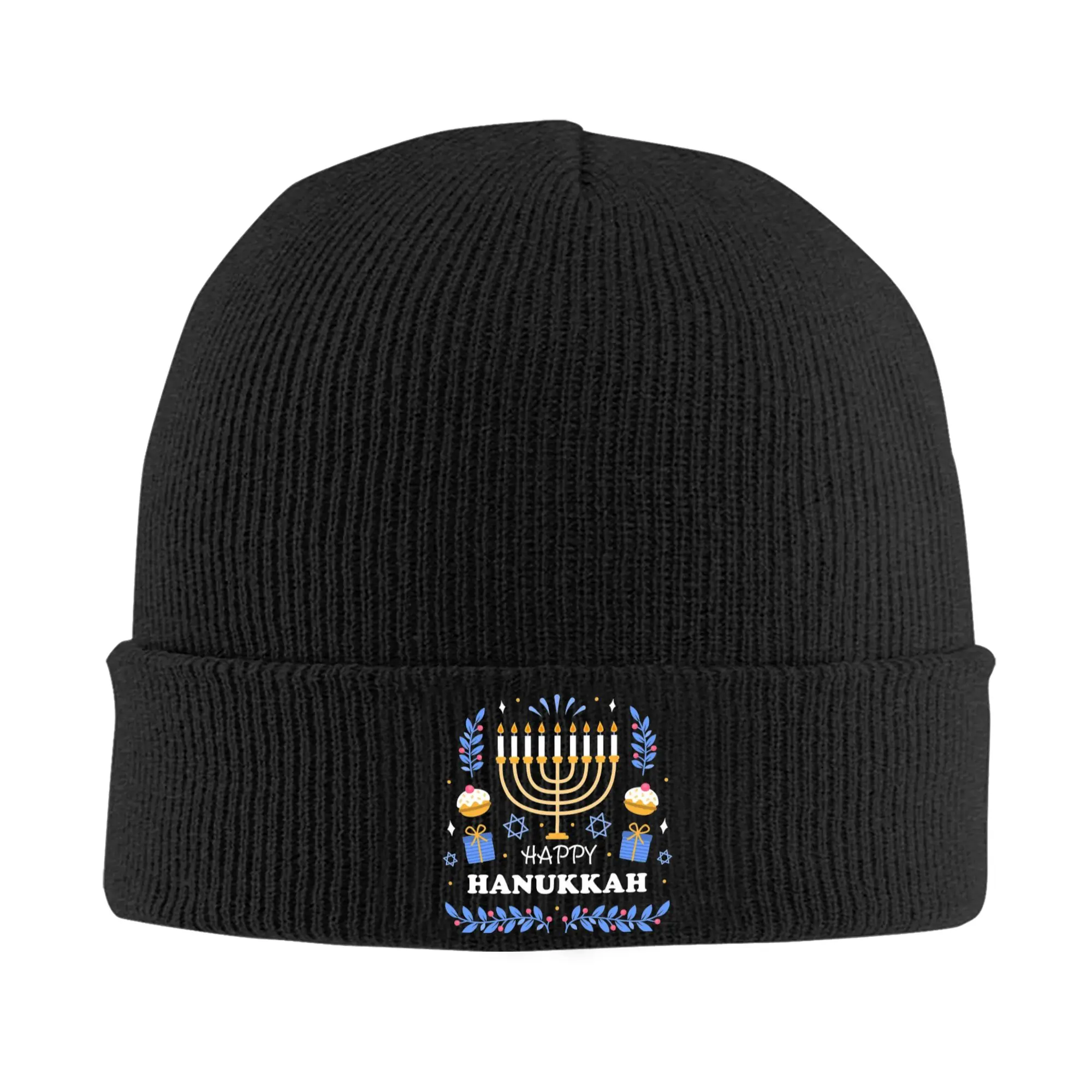 Happy Hanukkah Festival of Lights Hat Autumn Winter Beanie Warm  Caps Unisex Acrylic Knitted Caps