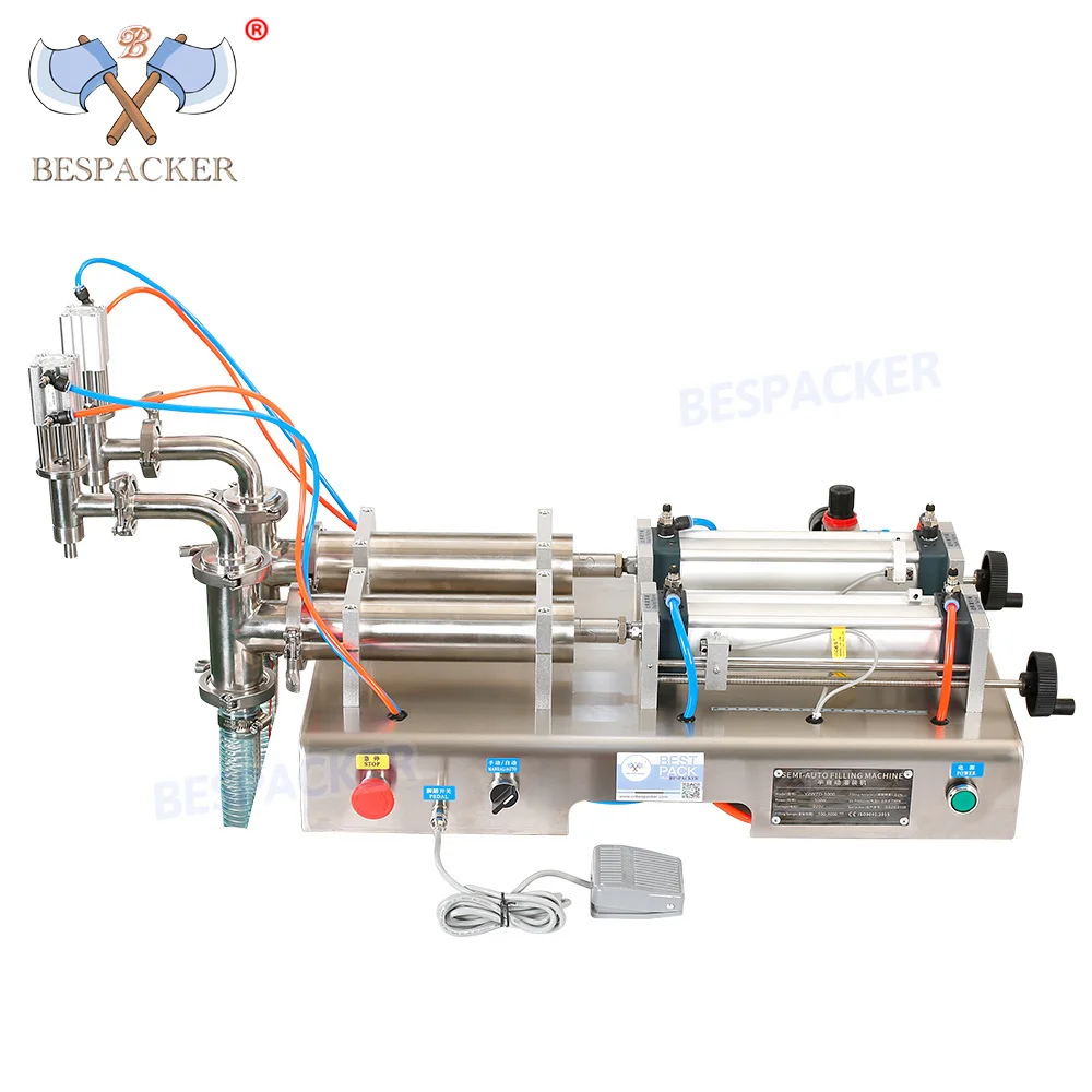 Bespacker 2 Heads Automatic Fruit Juice Soap Cream Lotion Glass Oil Bottle Beverage Filler Peanut Butter Paste Filling Machines