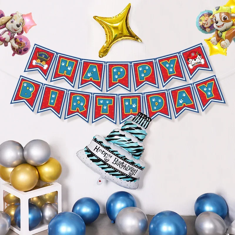 Paw Patrol Geburtstagsbanner, Pull-Flagge, Cartoon-Kindergeburtstag, Party-Dekoration, für Jungen und Mädchen, Babyparty, Partys, Hängedekoration, Zubehör