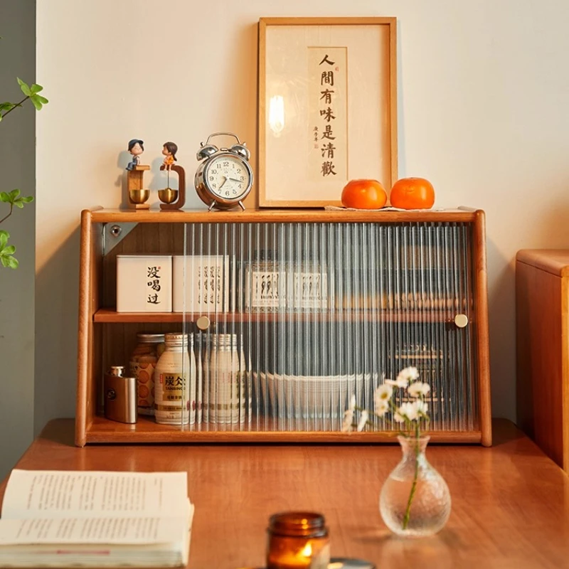 

Solid Wood Desktop Organizer Dustproof Cup Holder for Dining Table Figure Doll Display Cabinet Kitchen Multi-layer Storage Shelf