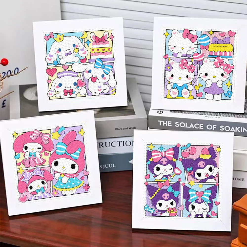 Sanrio Diamond Painting New Kuromi Full Round Diamond Mosaic Art 5D DIY Cross Stitch Kits Home Decor with Frame