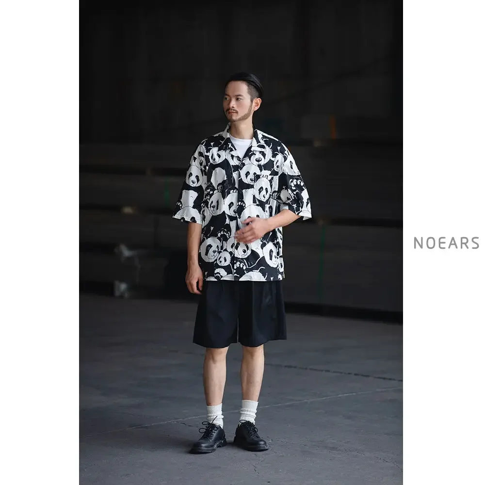 2024 New Fashion Hawaii Beach Shirts Blouse for Men Funny Cute Panda Cartoon Graphic Y2K Tops Short Sleeve Loose Oversized Blusa